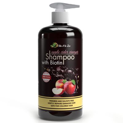 Vita A to Zee Apple Cider Vinegar Shampoo (16.9 Fl Oz) Hair Thickening Strengthening Shampoo Reduces Itchy Scalp, Dandruff, and Hair Loss with Biotin, Argon Oil Moisturize Remove Build-up