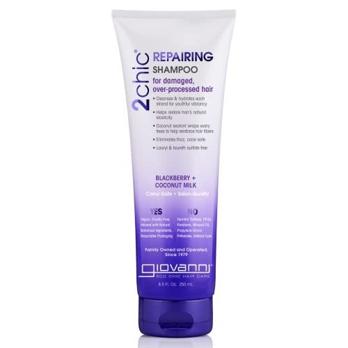 GIOVANNI 2chic Ultra-Repairing Shampoo Set - For Damaged, Over-Processed Hair, Helps Restore Hair&#39;s Natural Elasticity, Blackberry Coconut Oil, Argan, Shea Butter, Color Safe - 8.5 oz Each
