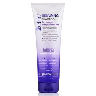 GIOVANNI 2chic Ultra-Repairing Shampoo Set - For Damaged, Over-Processed Hair, Helps Restore Hair&#39;s Natural Elasticity, Blackberry Coconut Oil, Argan, Shea Butter, Color Safe - 8.5 oz Each
