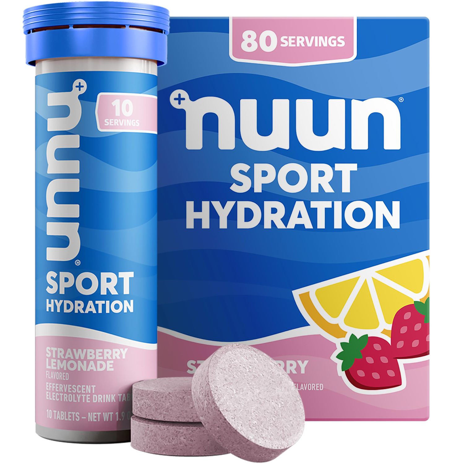 Nuun Sport Electrolyte Tablets with Magnesium, Calcium, Potassium, Chloride Sodium, Gluten Free Vegan, Strawberry Lemonade, 8 Pack (80 Servings Total)