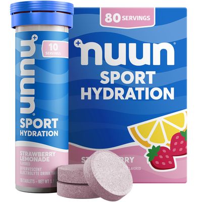 Nuun Sport Electrolyte Tablets with Magnesium, Calcium, Potassium, Chloride Sodium, Gluten Free Vegan, Strawberry Lemonade, 8 Pack (80 Servings Total)