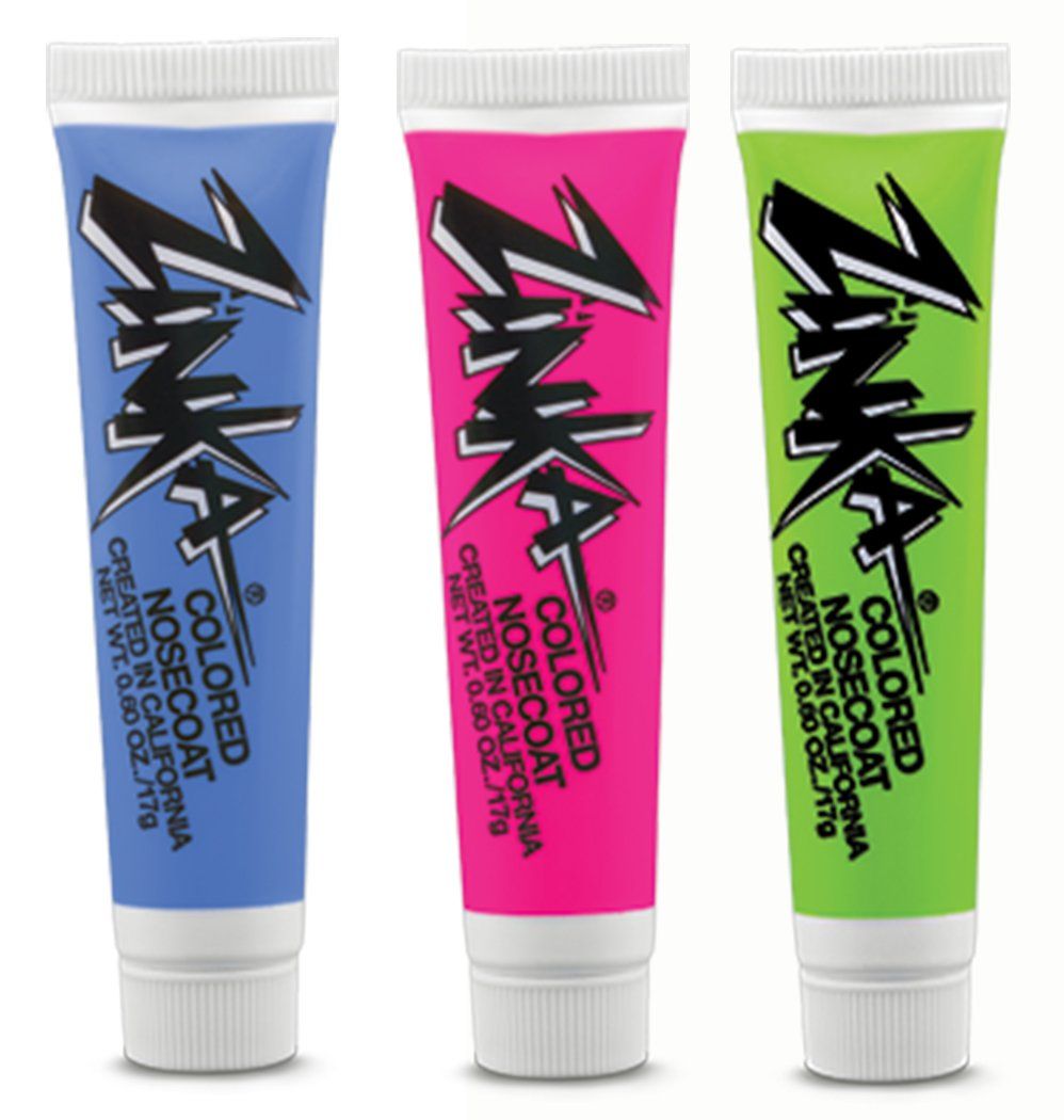 Zinka Colored Nosecoat Zinc Oxide Water Resistant 3 Pack Bundle 0.6 Ounce Tube - Blue Pink Green