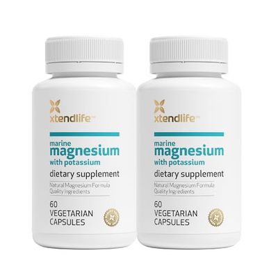 Xtendlife Marine Magnesium with Potassium - Natural Extra Strength Supplement with Over 70 Minerals - for Sleep, Muscle, Heart, and General Health - 60 Day Supply (2 Packs)