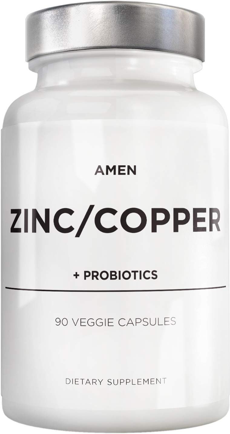 Amen Zinc Copper Supplement Probiotics, 3 Months Supply, One Per Day - 50 mg Zinc Picolinate Vitamin Pills - Essential Minerals Supplements - 2 Billion CFUs Probiotic - Vegan, Non-GMO, 90 Capsules