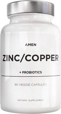 Amen Zinc Copper Supplement Probiotics, 3 Months Supply, One Per Day - 50 mg Zinc Picolinate Vitamin Pills - Essential Minerals Supplements - 2 Billion CFUs Probiotic - Vegan, Non-GMO, 90 Capsules