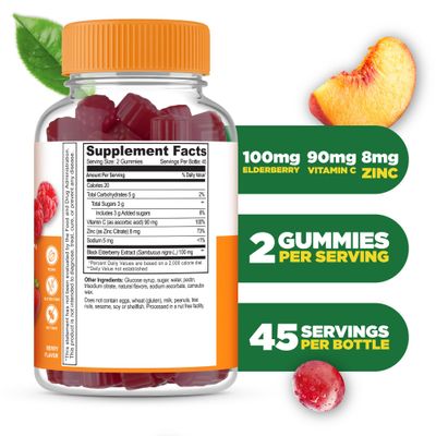 Lifeable Immune Support Gummies for Adult Elderberry Vitamin C and Zinc Great Tasting Elderberry Immune Support Supplement Gummies Immunity Gummies for Adults, Men, Women 90 Gummies