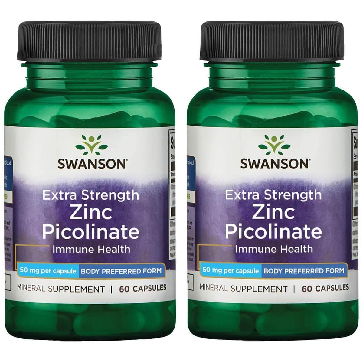 Swanson Premium Brand Extra Strength Zinc Picolinate - Body Preferred Form Immune Health Capsules - 50 mg per capsule - 60 Capsules, Pack of 2