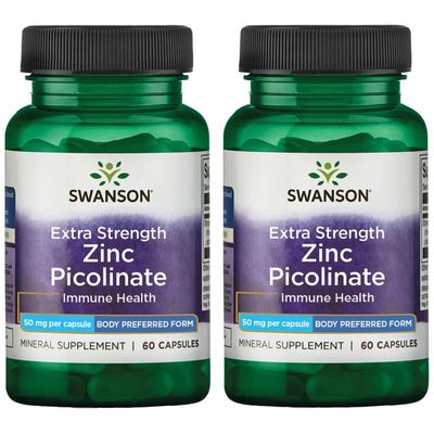 Swanson Premium Brand Extra Strength Zinc Picolinate - Body Preferred Form Immune Health Capsules - 50 mg per capsule - 60 Capsules, Pack of 2