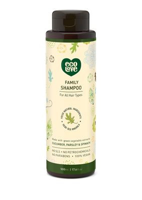 ecoLove - Natural Shampoo for All Hair Types,Sodium lauryl sulfate Free, Vegan Cruelty Free Shampoo, Organic Cucumber Extract, No SLS or Parabens, 17.6 oz