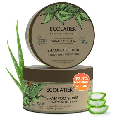 Shampoo Scrub Scalp Exfoliator with Organic Aloe Vera - Hydrating, Fortifying Hair Scrub for Growth, Vegan, 97.4 Natural, Gentle Moisturizing for Sensitive Scalp