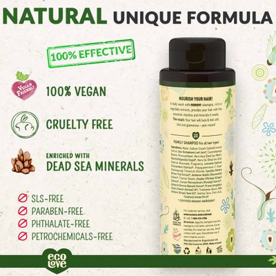 ecoLove - Natural Shampoo for All Hair Types,Sodium lauryl sulfate Free, Vegan Cruelty Free Shampoo, Organic Cucumber Extract, No SLS or Parabens, 17.6 oz