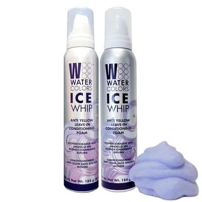 Watercolors Ice Whip Anti-Yellow Leave-In Conditioning Foam Mousse for Blonde, Platinum, Bleached, Silver, Gray, Ash Brassy Hair - Violet Purple 6.5 oz, 2 Count