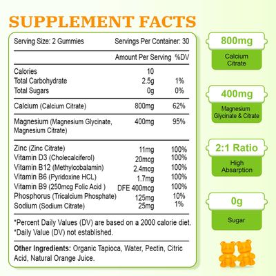 2 Pack Calcium Magnesium Zinc Gummies, Calcium Magnesium 2:1 Ratio with Vitamin D3 B12 for Support Muscle, Mood and Immunity, 120 Vegan Orange Flavor Gummies