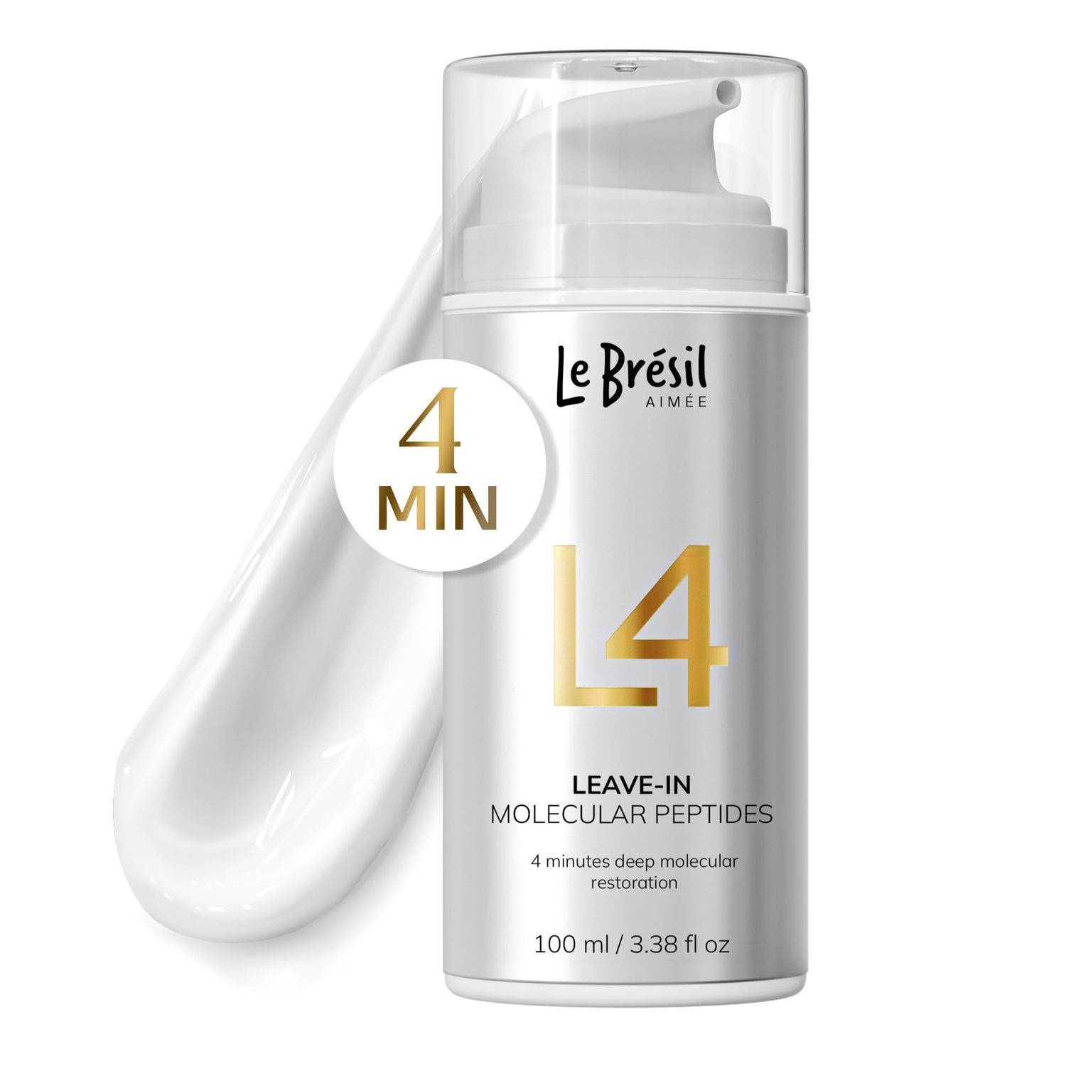 Le Br sil Aim e Leave-In L4 Molecular Peptides Hair Mask - Repairs Dry or Damaged Hair - Deep Molecular Restoration In 4 minutes - 100ml 3.38 Fl Oz