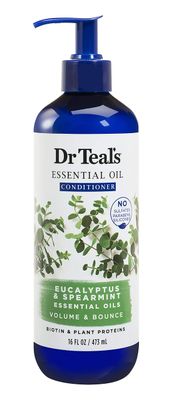 Dr. Teal&#39;s Eucalyptus Spearmint Conditioner (1 Bottle, 16 fl oz) - Volume Bounce Essential Oils Brings Dull Looking Hair Back to Life - Plant Proteins Strengthen, Hydrate Keep Hair Healthy