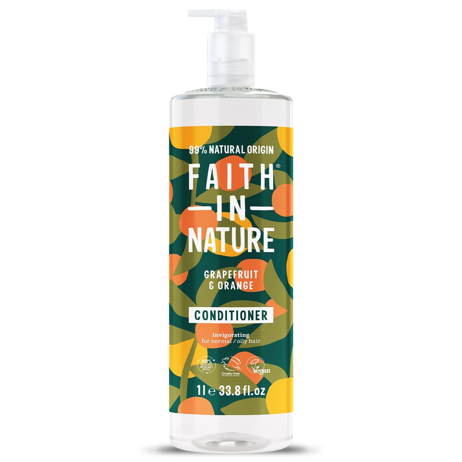 Faith in Nature Natural Conditioner - Vegan Cruelty Free, No SLS or Parabens - 33.8 fl oz Family Sized, Grapefruit Orange