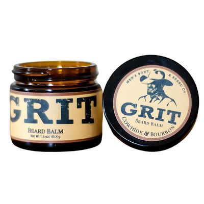 GRIT Beard Balm Cowhide Bourbon (1.6 oz) All Natural Styles, Strengthens Softens Beards Mustaches Moisturizes Skin Leave in Conditioner Wax for Men