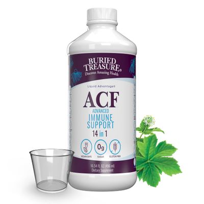 Buried Treasure ACF Immune Support - 16 oz, 16 Servings, Vitamin C, Elderberry, Zinc, Liquid Immune Booster with Vitamins and Minerals w Dose Cup