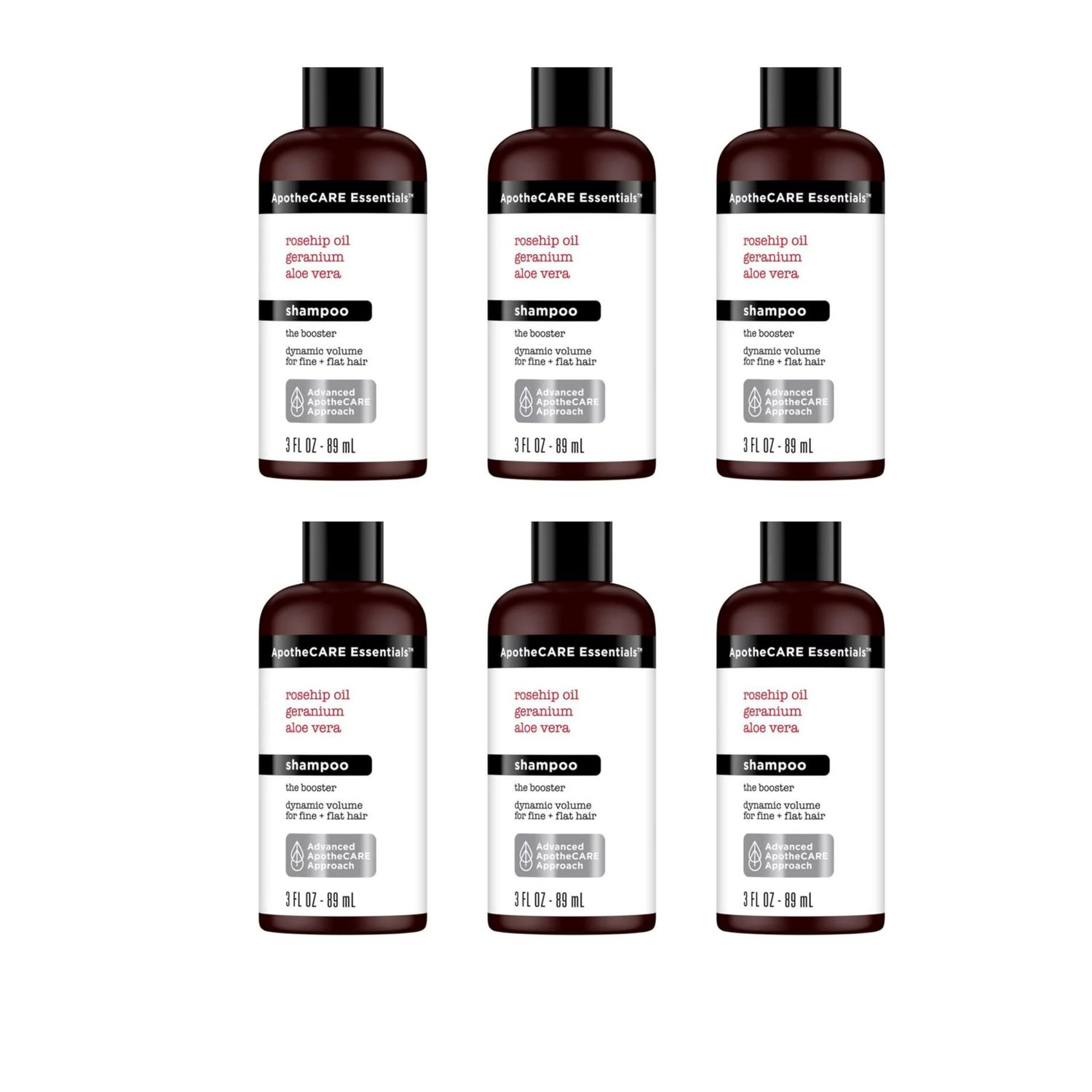 Generic ApotheCARE Shampoo Aloe Vera Rosehip Oil Geranium Travel Size 3 oz. (Pack of 6)