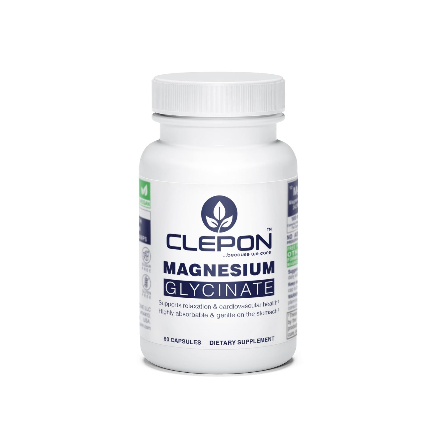 Magnesium Glycinate - Chelated, Highly Absorbable Gentle on Stomach - Supplement for Heart Bone Health, Restful Sleep, Stress Relief, Muscles Nerves - Gluten-Free, Non-GMO, Vegan (60 Capsules)