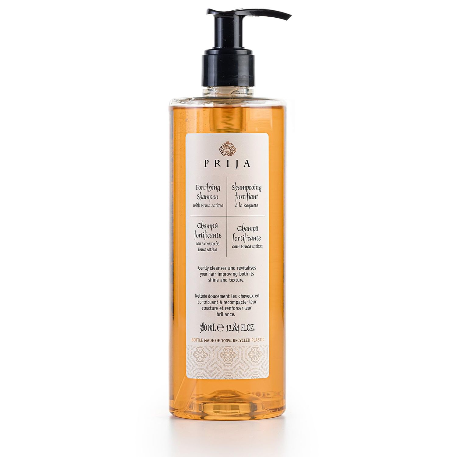 Prija Fortifying and Strengthening Shampoo with Eruca Sativa (12.84 fl oz) - For all Hair Types - Vegan Friendly - Dermatologically Tested - Made with 100 Recycled Bottle