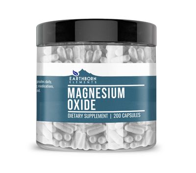Earthborn Elements Magnesium Oxide, 200 Capsules, Pure Undiluted, No Additives