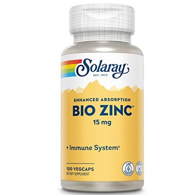 Solaray Bio Zinc 15 mg Triple Zinc Complex for Healthy Immune System, Endocrine Cell Function Support 100 VegCaps