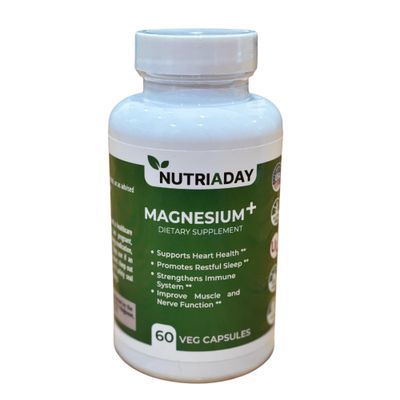 Nutriaday Magnesium Plus Supplement - Magnesium Complex for Stress Relief, Heart Health, Sleep Support, Immune Boost, Muscle Nerve Aid - Pure Magnesium Glycinate Powder 60 Veg Capsules