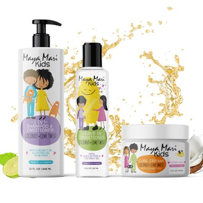 Kids Curly Hair Gift Set 2-in-1 Kids Shampoo Conditioner, Curl Cream, Leave-In Conditioner Shea Butter, Tear-Free, Frizz Control, Sulfate-Free, 32 Fl Oz