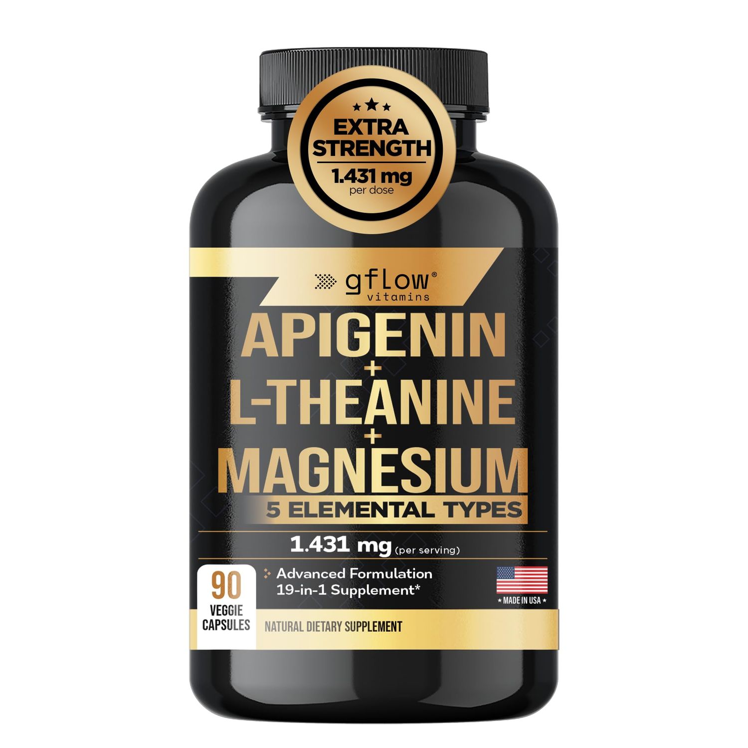 Gflow Vitamins Magnesium Glycinate Complex with 19 in 1 Vital nutrients - Magnesium Oxide Malate Taurate Citrate L Theanine, Ashwagandha L Tryptophan 5-HTP GABA Phosphatidyl Serine, Chamomile