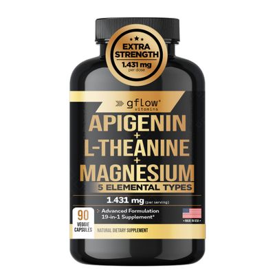 Gflow Vitamins Magnesium Glycinate Complex with 19 in 1 Vital nutrients - Magnesium Oxide Malate Taurate Citrate L Theanine, Ashwagandha L Tryptophan 5-HTP GABA Phosphatidyl Serine, Chamomile