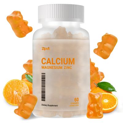 Calcium Magnesium Zinc Gummies with Vitamin D3 K2 - High Potency Enhanced Absorption -60 Orange Gummies Flavored