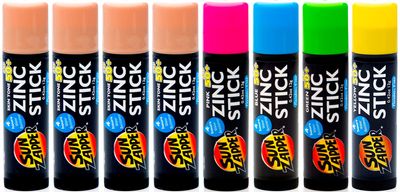 Sun Zapper Zinc Stick Mineral Sunscreen (Light Skin Tone, Pink, Blue, Green, Yellow) SPF 50 Water Resistant for Face Body, Adults, Kids, 8-Pack Broad Spectrum Sun Block, Made in Australia