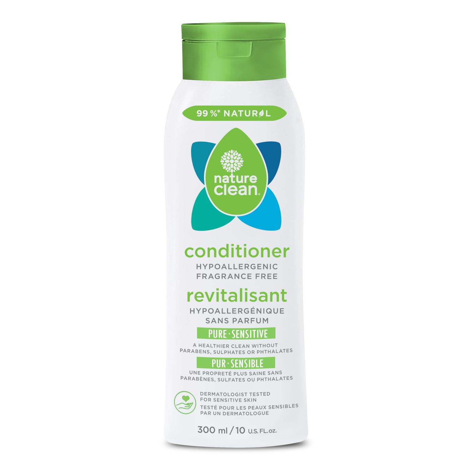 Nature Clean All-natural Sulfate-free Conditioner For Women Men. 99.9 Natural Ingredients Non-Toxic Fragrance-Free Hypoallergenic Unscented. Gentle Color Safe For Color-Treated Hair 10 oz 300ml