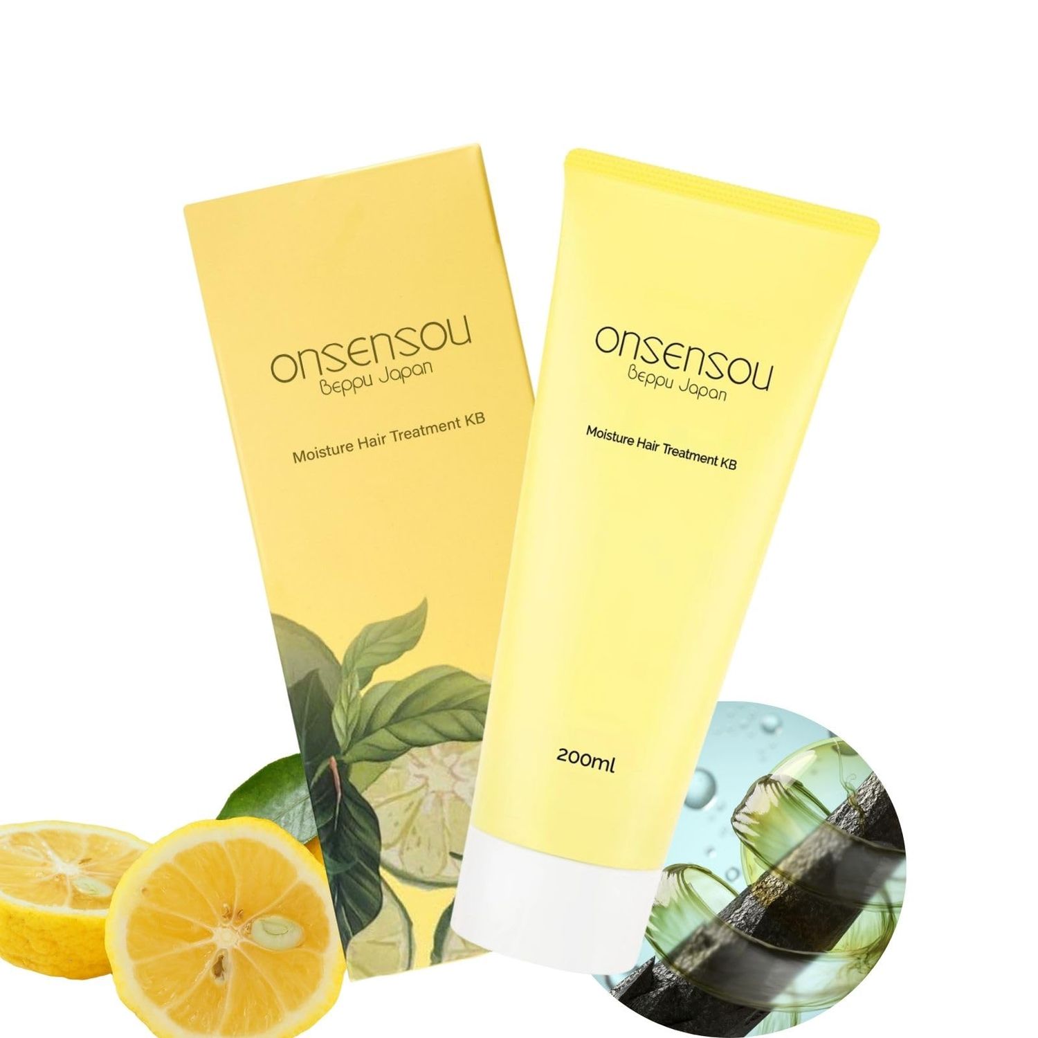ONSENSOU Hair Care Deep Conditioner with Green Algae Hot Spring Yeast Extract for Dry, Damaged Hair, Smooths Frizz Supports Healthy-Looking Scalpfor Women Men, Kabosu Citrus, 6.76 Fl Oz