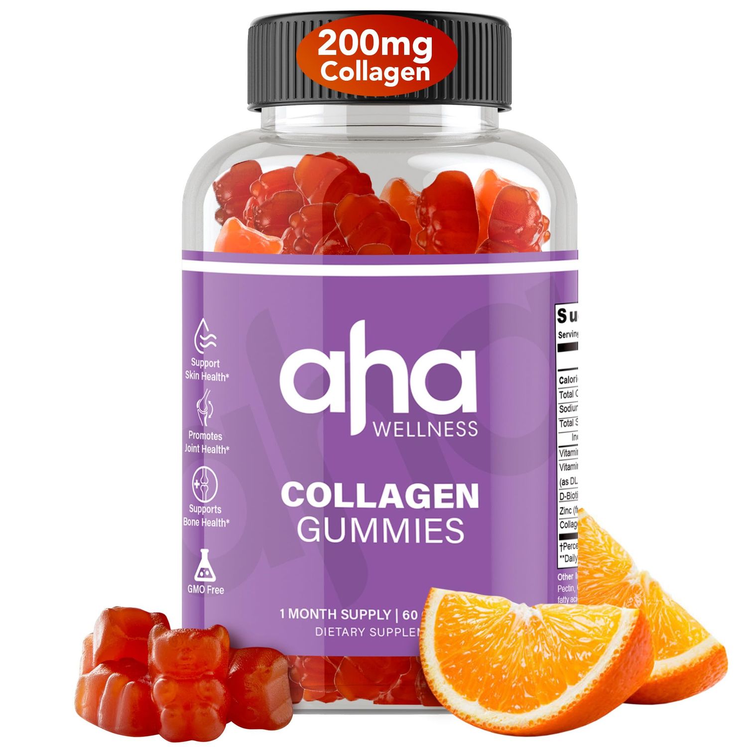 Aha Wellness Collagen Gummies, Hair, Skin, Nails Collagen Support Supplement, 200mg of Collagen Peptides, Collagen for Women Men, Colageno, Vitamin C, Vitamin E, Zinc, Non-GMO, 30 Servings