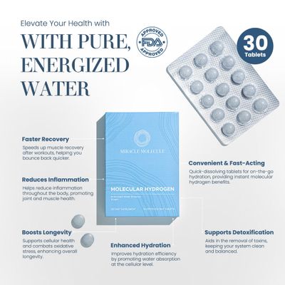 Hydrogen Tablets for Drinking Water Molecular Hydrogen Water Tablet Elemental Magnesium 12PPM Optimize Health, Cognitive Function and Immunity Antioxidant 30 Tablets Miracle Molecule