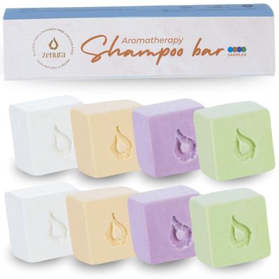 ZENURA Natural Shampoo Bars Sampler, Rosemary, Tea Tree, Castor oil and Rice Water with Coconut Oil, Solid 8 pcs Travel Bar, All Safe Ingredients, Paraben Sulfate Cruelty Free