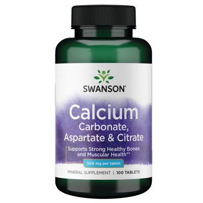 Swanson Calcium (Carbonate Aspartate Citrate) 500 Milligrams 100 Tabs
