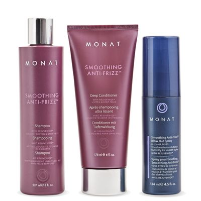 MONAT Smoothing Anti Frizz System - Frizz Resistant Hair Care with Anti Frizz Shampoo Frizz Control Conditioner Blowout Styling Spray - Professional Hair Smoothing Hair Therapy for Frizz