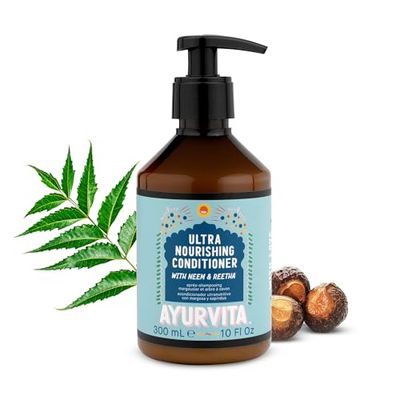AyurVita Ultra Nourishing Conditioner with Neem Reetha - Gentle Daily Conditioning for All Hair Types - Nourishes Scalp and Roots - Natural, Plant-Based Ingredients - Ayurvedic Hair Care - 10 fl oz
