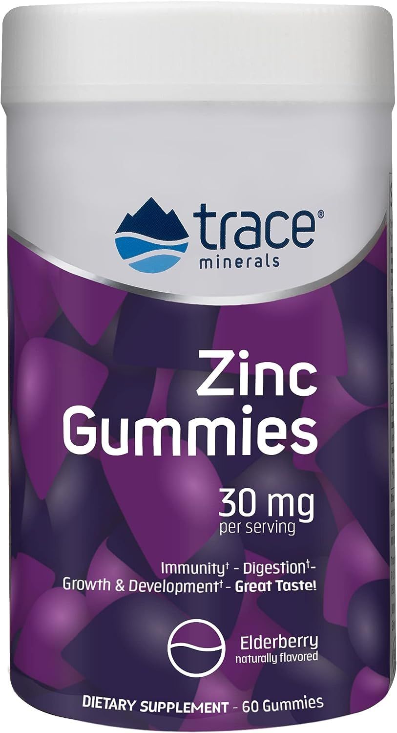 Trace Minerals Zinc Gummies - Chewable Zinc Supplement with Elderberry - Supports Immune System Health - Supplement to Aid Healthy Digestion Development - Elderberry, 60 Gummies (30 Servings)