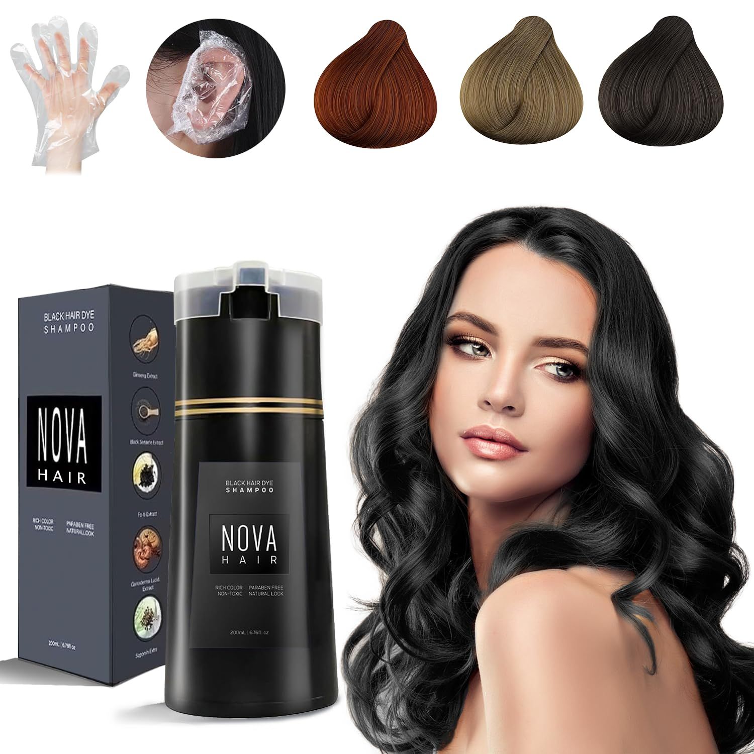 Nova Hair Dye Shampoo,Nova Hair Instant Dye Shampoo,Nova Hair Dye Shampoo 3 in 1, for Men Women (Black)