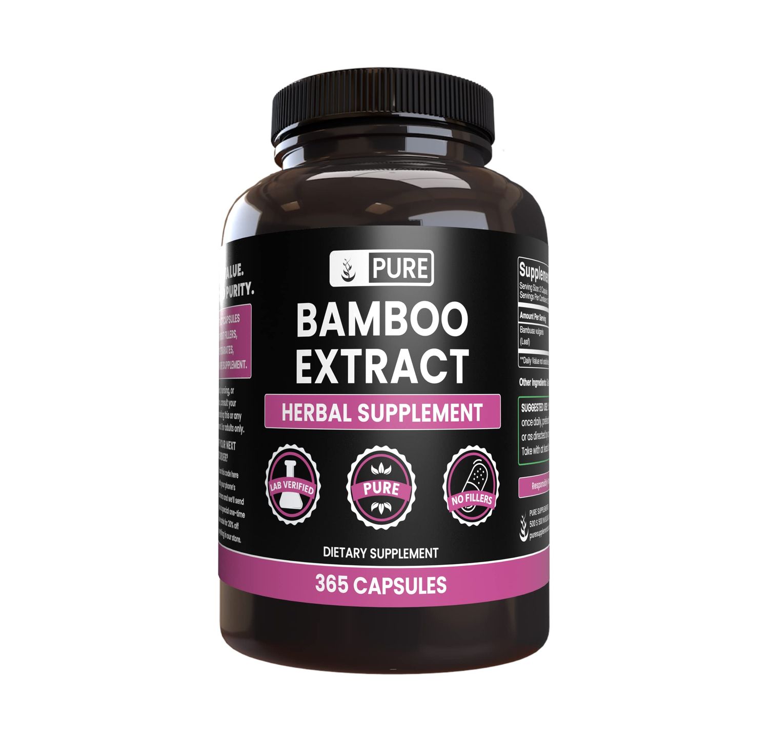 PURE ORIGINAL INGREDIENTS Bamboo Extract (365 Capsules) No Magnesium Or Rice Fillers, Always Pure, Lab Verified