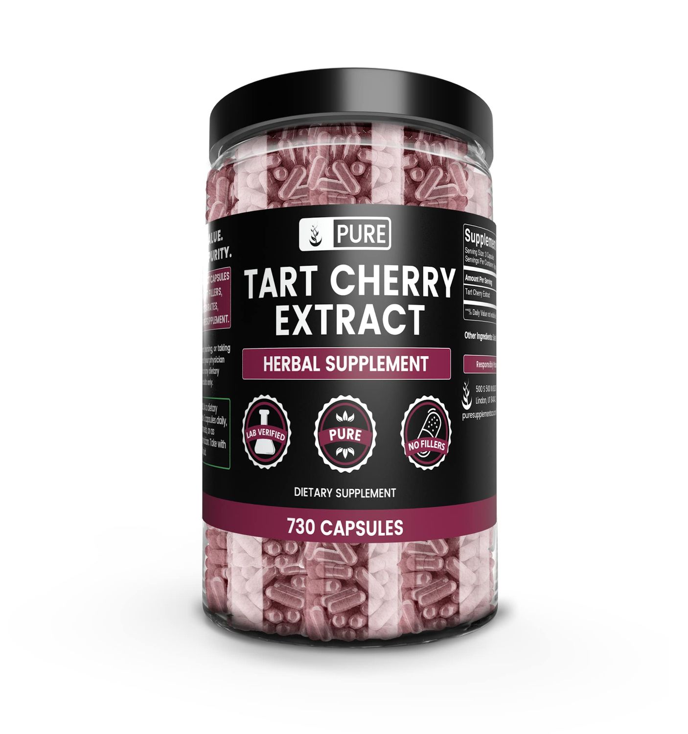 PURE ORIGINAL INGREDIENTS Tart Cherry Extract (730 Capsules) No Magnesium Or Rice Fillers, Always Pure, Lab Verified