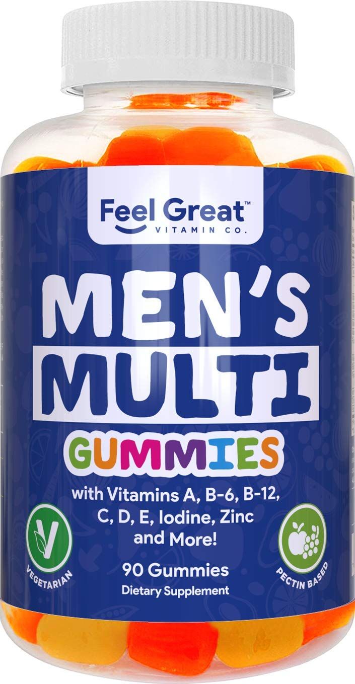 Feel Great Vitamin Co. Men&#39;s Multivitamin Gummies, Packed with Vitamin A, B-6, B-12, Biotin, C, D3, E, Iodine, Folic Acid, Zinc. Made in The USA. 45 Day Supply