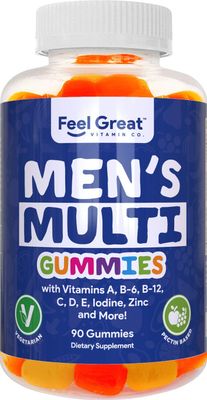 Feel Great Vitamin Co. Men&#39;s Multivitamin Gummies, Packed with Vitamin A, B-6, B-12, Biotin, C, D3, E, Iodine, Folic Acid, Zinc. Made in The USA. 45 Day Supply
