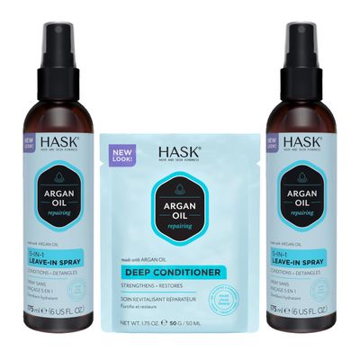 HASK Argan Oil 5-in-1 Leave-In Conditioner Duo (6oz-Qty 2) Argan Oil Repairing Deep Conditioner Packette, Color Safe, Sulfate-Free, Paraben-Free, Gluten-Free, for All Hair Types