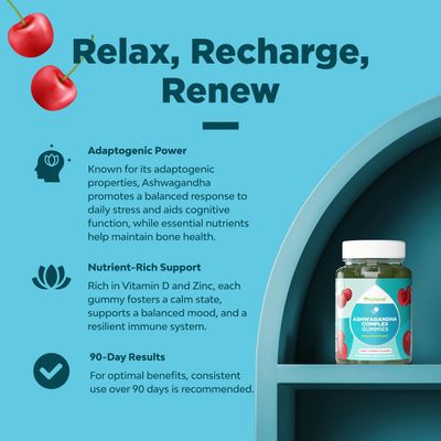 Calming Ashwagandha Gummies for Men and Women - 750mg Equivalent from 30:1 Root Extract with Zinc and Vitamin D - Tasty Adaptogen Stress Gummies for Adults for Energy Mood Support (90 Servings)