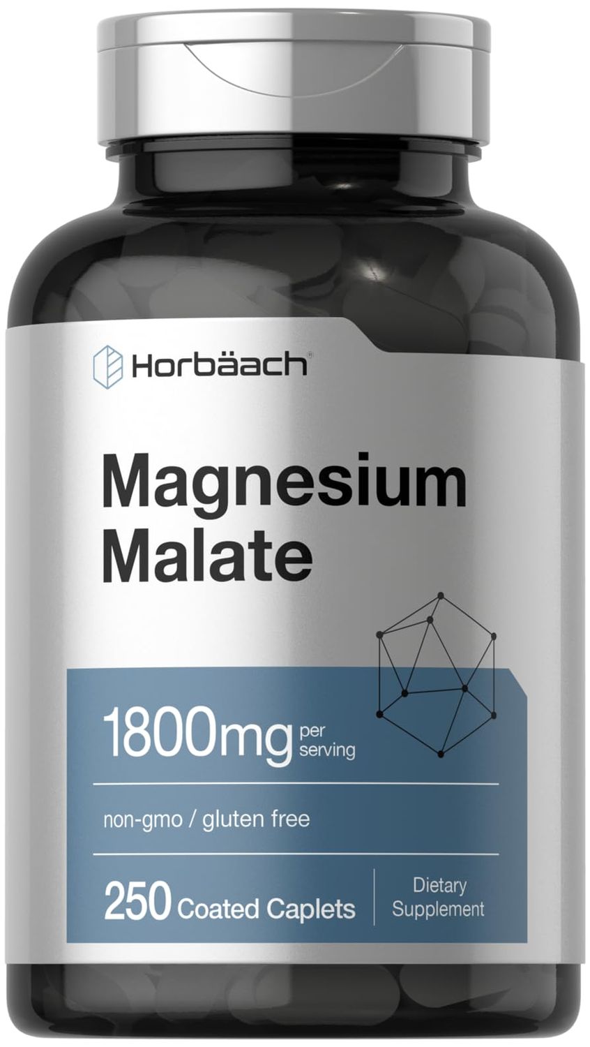 Horb ach Magnesium Malate 1800mg 250 Coated Caplets Vegetarian, Non-GMO, Gluten Free Supplement